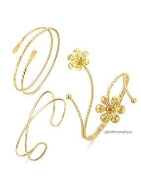 3pc Gold Plated Arm Cuff Bracelet Set Adjustable Open Cuff Women Jewelry